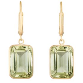 Emerald Cut Gemstone Dangle Earrings in 14K Gold