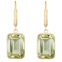 Emerald Cut Prasiolite Dangle Earrings in 14K Yellow Gold