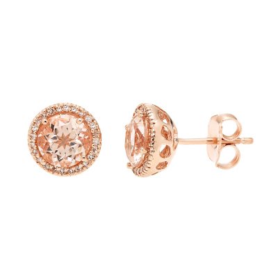 2.0 CT. Morganite and 0.13 CT. T.W. Diamond Earrings in 14K Rose Gold ...