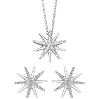 0.21 CT. T.W. Sterling Silver Diamond Starburst Pendant & Earring Set
