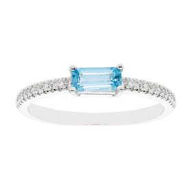 Swiss Blue Topaz and 0.10 CT. T.W. Diamond Ring in 14K White Gold