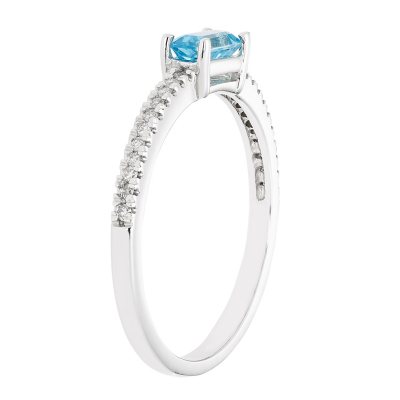 Swiss Blue Topaz and 0.10 CT. T.W. Diamond Ring in 14K White Gold 