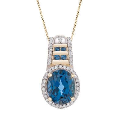 London Blue Topaz and 0.21 CT. T.W. Diamond Pendant in 14K Yellow Gold ...