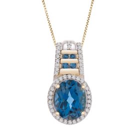 London Blue Topaz and 0.21 CT. T.W. Diamond Pendant in 14K Yellow Gold
