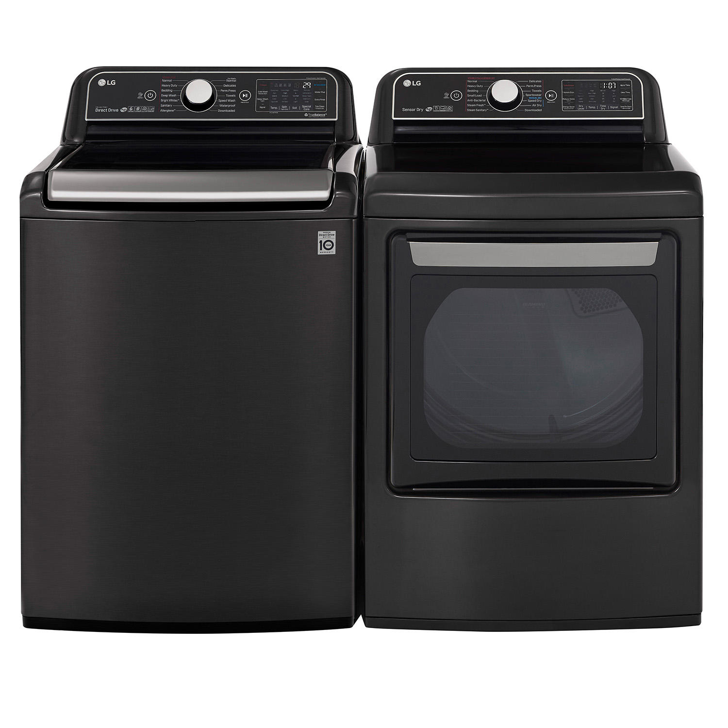 LG 5.5 cu.ft. Top Load Washer + LG 7.3 cu. ft. Dryer in Black Stainless Steel Finish