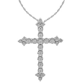 0.23 CT. T.W. Diamond Cross Pendant  in 14K White Gold