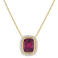 S Collection 2 1/4 CT Rhodolite Garnet and 1/5 CT Diamond Halo Pendant in 14K Yellow Gold