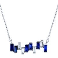 S Collection 4/5 CT Blue Sapphire and over 1/4 CT Diamond Scatter Bar Necklace in 14K White Gold