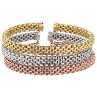 Italian Sterling Silver and 18K Gold Plated Tulip Link Bangle Set