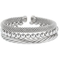 3 Piece Set of Textured Cuff Bracelets in Sterling Silver