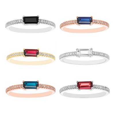 Baguette Cut Gemstone and 0.10 CT. T. W. Diamond Ring in 14K Gold:- Garnet, 6, White Gold