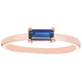 Lab Blue Sapphire Baguette Ring in 14K Gold