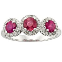 3 Stone Genuine Ruby and 0.19CT. T.W. Diamond Ring in 14K Gold