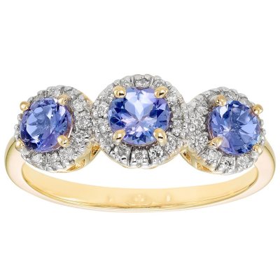 3 Stone Genuine Tanzanite and 0.19 CT. T.W. Diamond Ring in 14K Gold ...