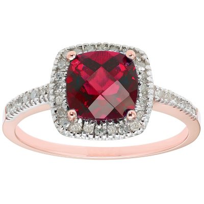 Cushion Cut Lab Created Ruby & 0.18 CT. T.W. Diamond Ring in 14K Gold ...
