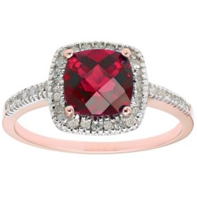 Cushion Cut Lab Created Ruby & 0.18 CT. T.W. Diamond Ring in 14K Gold