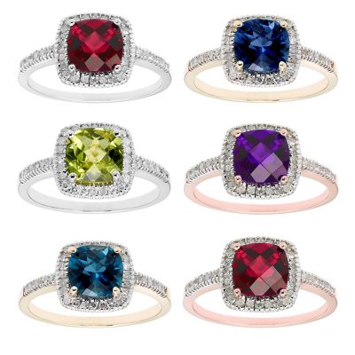 Lab Blue Sapphire and .18 CT. T. W. Diamonds in 14K Gold Yellow6:- Lab Created Blue Sapphire, Yellow Gold, 6
