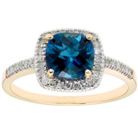 London Blue Topaz and 0.18 CT. T.W. Diamond Ring in 14K Gold