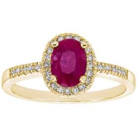 Genuine Ruby and 0.15 CT. T.W. Diamond Ring in 14K Gold