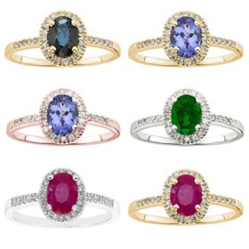 Oval Cut Gemstone and 0.15 CT. T.W. Diamond Ring in 14K Gold