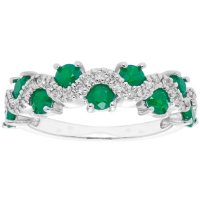 1.0 CT Genuine Emerald and 0.15 CT. T.W. Diamond Band in 14K Gold