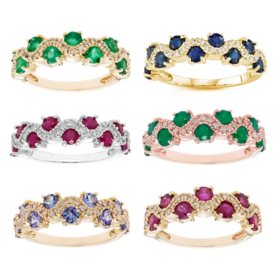 Round Cut Genuine Gemstone and Diamond Accent Band in 14K Gold