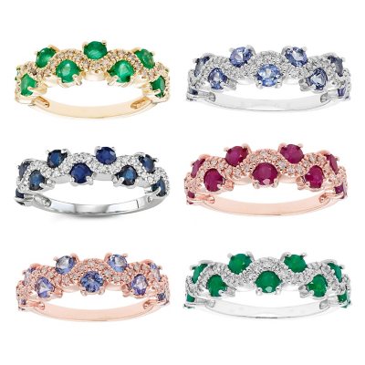1.0CT Genuine Tanzanite and .15 CT. T. W. Diamond Band in 14K White6:- Genuine Tanzanite, White Gold, 6