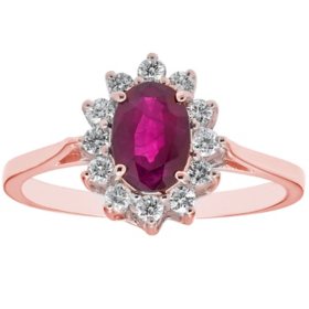 Genuine Ruby and 0.23 CT. T.W. Diamond Ring in 14K Gold