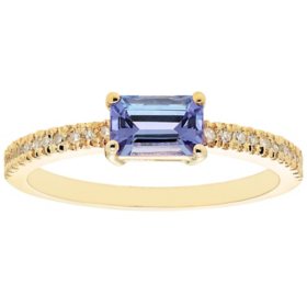 Emerald Cut Tanzanite & Diamond Ring in 14K Gold