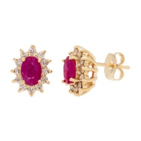 Genuine Ruby and 0.30 CT. T.W. Diamond Earrings in 14K Gold