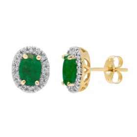 Genuine Emerald and 0.16 CT. T.W. Diamond Earrings in 14K Gold