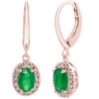 Genuine Emerald and 0.16 CT. T.W. Diamond Earrings in 14K Gold