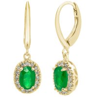 Genuine Emerald and 0.16 CT. T.W. Diamond Earrings in 14K Gold