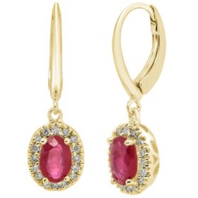 Genuine Ruby and 0.16 CT. T.W. Diamond Earrings in 14K Gold