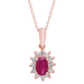 Genuine Ruby and 0.18 CT T.W. Diamond Pendant in 14K Gold