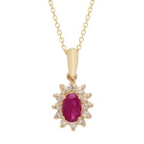 Genuine Ruby and 0.18 CT T.W. Diamond Pendant in 14K Gold
