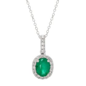 Genuine Emerald and 0.11 CT. T.W. Diamond Pendant in 14K Gold