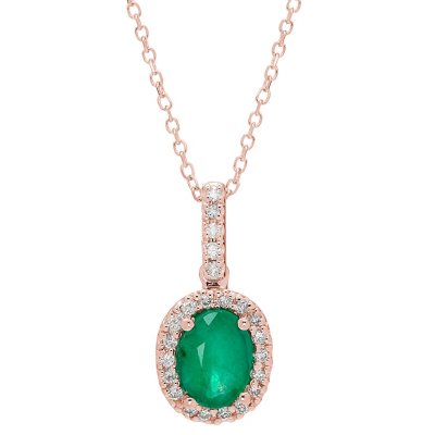 Genuine Emerald and .11CT. T. W. Diamond Pendant in 14KRose:- Emerald, Rose Gold