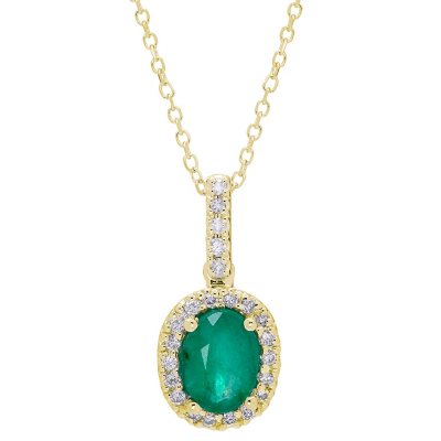 Oval Cut Gemstone & 0.11 CT. T.W. Diamond Halo Pendant Necklace in 14K ...