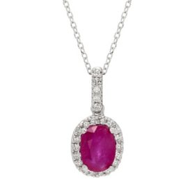 Oval Cut Gemstone & 0.11 CT. T.W. Diamond Halo Pendant Necklace in 14K Gold