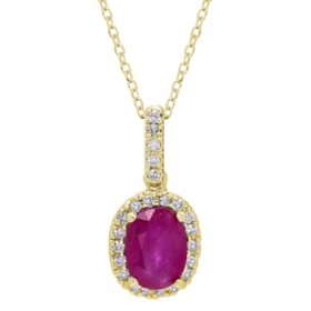 Genuine Ruby and 0.11 CT. T.W. Diamond Pendant in 14K Gold