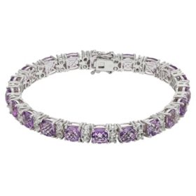 19 CT.  Amethyst and Lab White Sapphire Bracelet in Sterling Silver