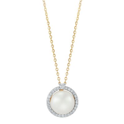 Freshwater Cultured Pearl Pendant with 0.11 CT. T.W. Diamonds in 14K Yellow  Gold