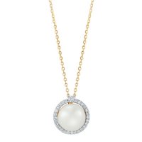 Freshwater Cultured Pearl Pendant with 0.11 CT. T.W. Diamonds in 14K Yellow Gold