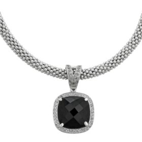 Onyx and White Topaz Necklace in Italian Sterling Silver		