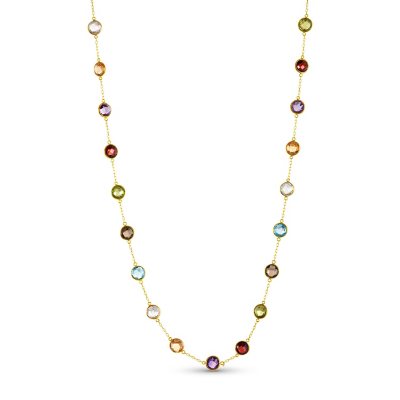 14K White Gold Necklace With Round Shaped Multi-Gemstones By The Yard 18" 
