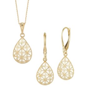 14K Yellow Gold Earring and Pendant Set