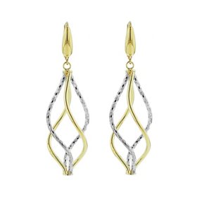 14K Italian Two Tone Gold Double Twist Drop Earrings