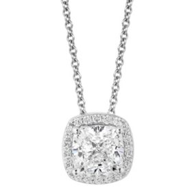 Superior Quality VS Collection 1.60 CT. T.W. Cushion Shaped Diamond Halo Pendant in 18K White Gold (I, VS2)