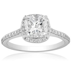 Superior Quality VS Collection 1.82 CT. T.W. Cushion Shaped Diamond Halo Ring in 18K White Gold (I, VS2)